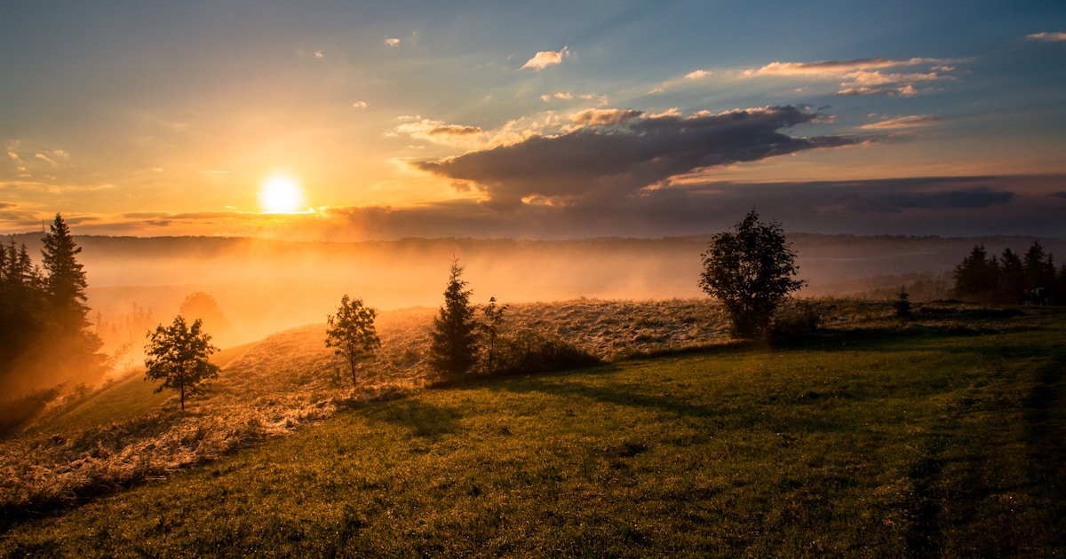 Abstract watercolor of sunrise over a misty meadow — safe, steady recovery on the other side of a careful taper