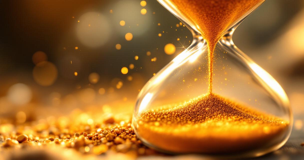 Abstract still life of a classic hourglass with flowing sand on a neutral background in soft light, a metaphor for compressing time